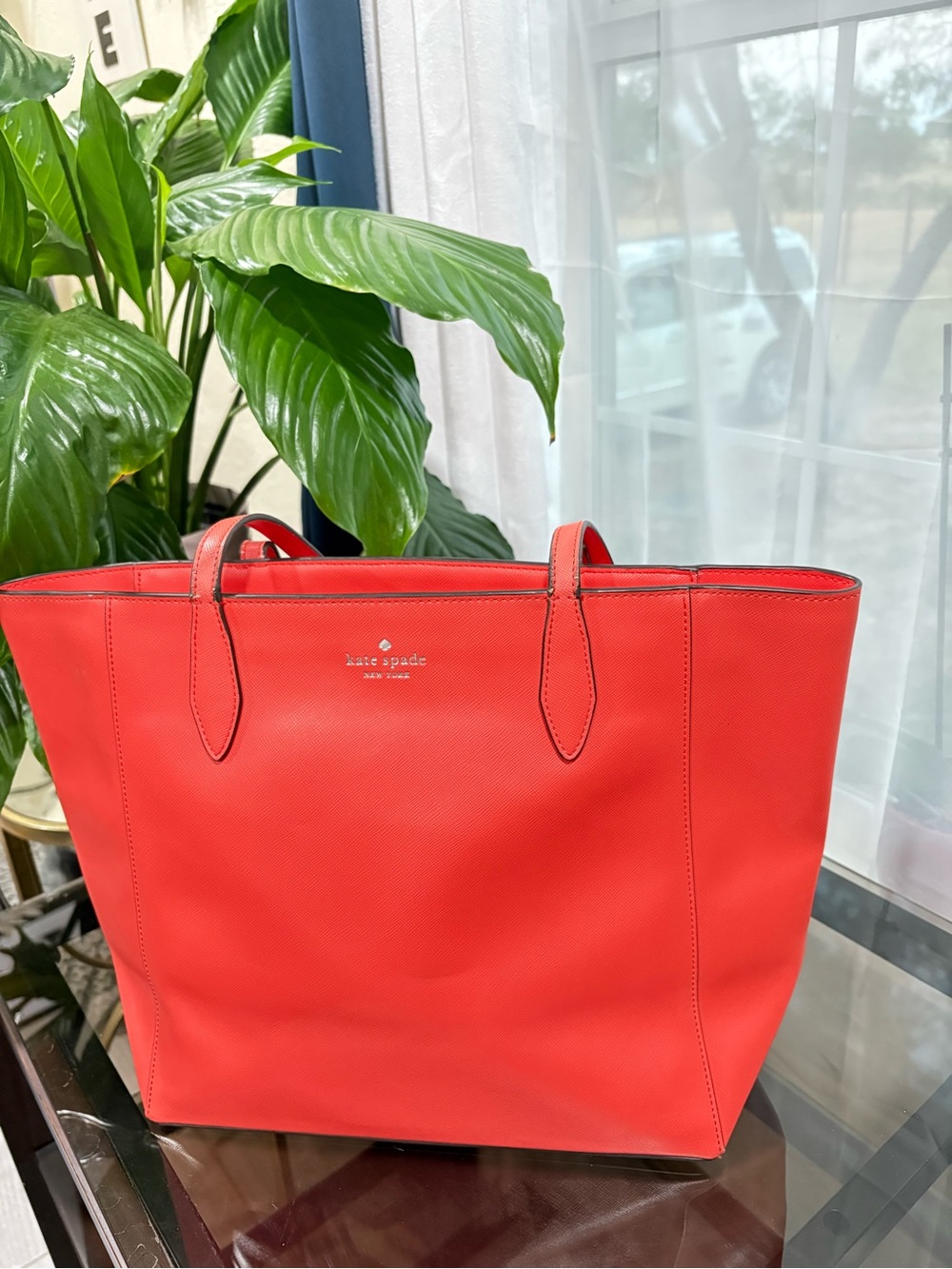 kate spade Red Leather Tote with Top Handles